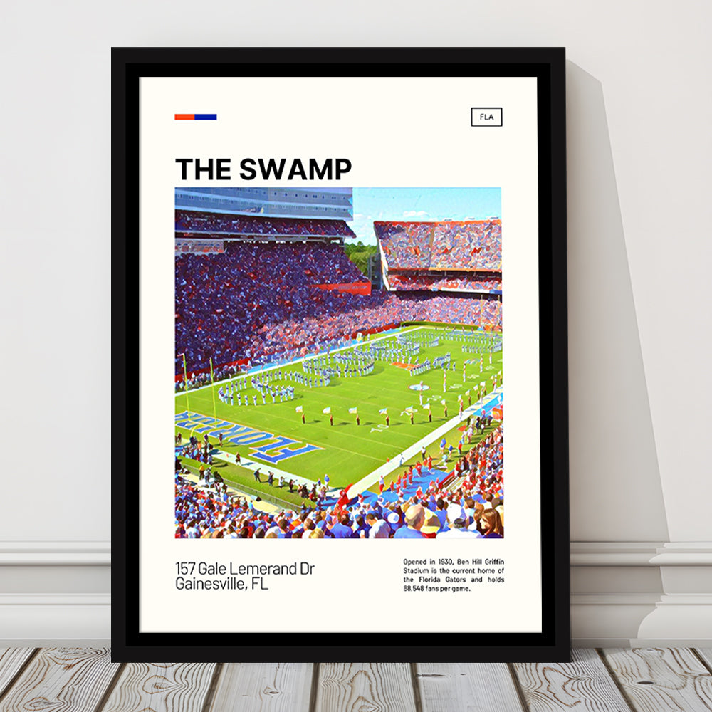 The Swamp Florida Gators Stadium Print, Florida Gators Stadium Art, Man Cave Gift, Floating Framed Canvas Print Wall Art