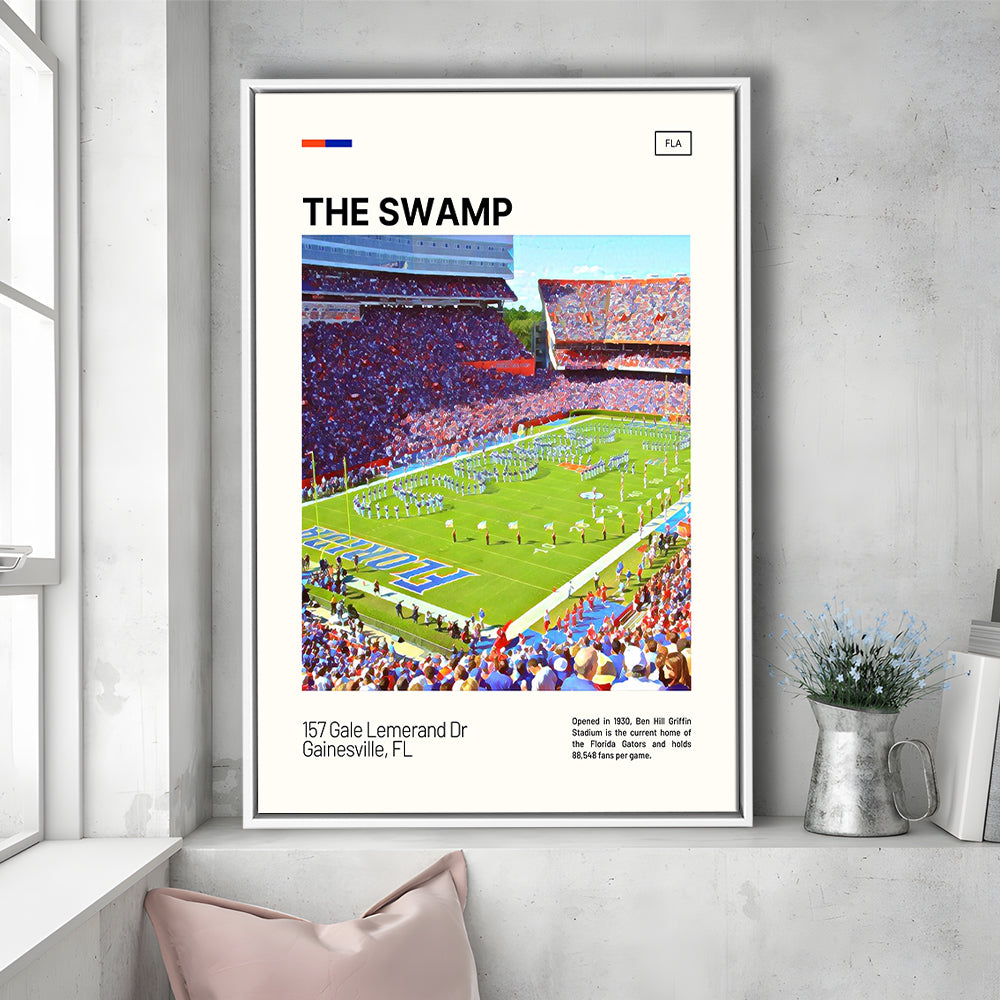 The Swamp Florida Gators Stadium Print, Florida Gators Stadium Art, Man Cave Gift, Floating Framed Canvas Print Wall Art