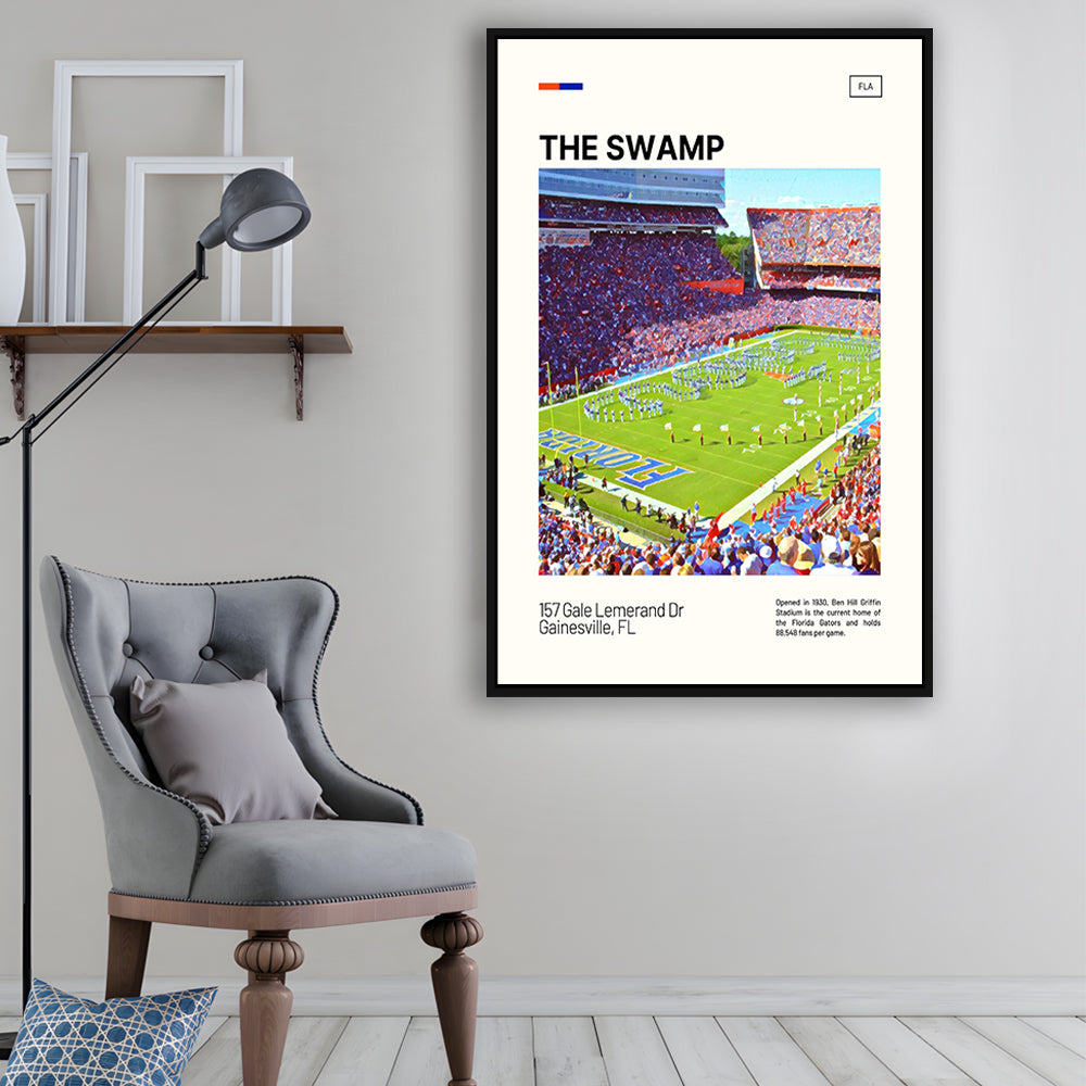 The Swamp Florida Gators Stadium Print, Florida Gators Stadium Art, Man Cave Gift, Floating Framed Canvas Print Wall Art