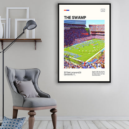 The Swamp Florida Gators Stadium Print, Florida Gators Stadium Art, Man Cave Gift, Floating Framed Canvas Print Wall Art