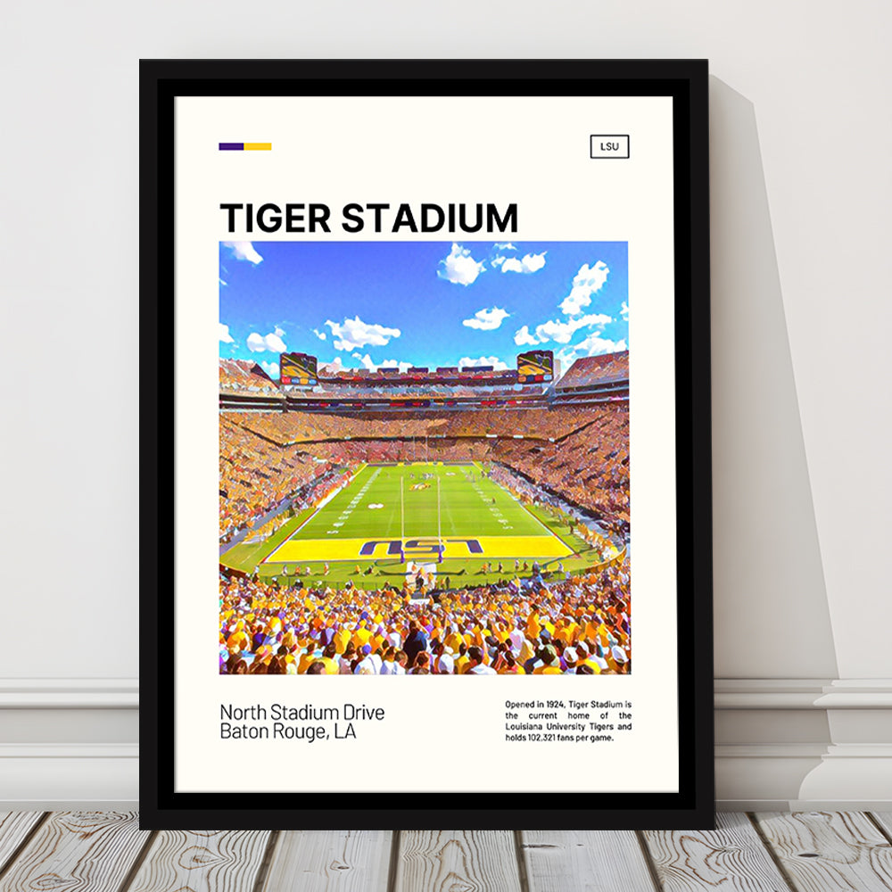 Tiger Stadium Print, LSU Tigers Football Stadium Canvas Art Art, Man Cave Gift, Floating Framed Canvas Print Wall Art