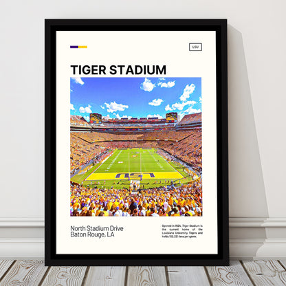 Tiger Stadium Print, LSU Tigers Football Stadium Canvas Art Art, Man Cave Gift, Floating Framed Canvas Print Wall Art