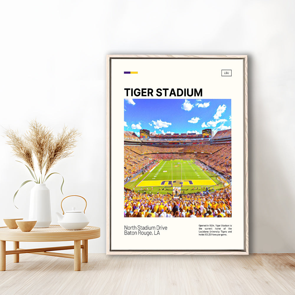 Tiger Stadium Print, LSU Tigers Football Stadium Canvas Art Art, Man Cave Gift, Floating Framed Canvas Print Wall Art