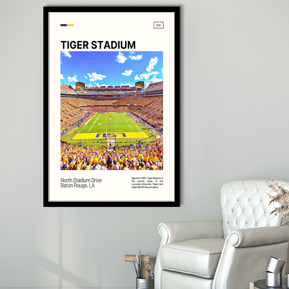 Tiger Stadium Print, LSU Tigers Football Stadium Art Art, Gifts for him, Sport Art, Framed Art Print Wall Decor