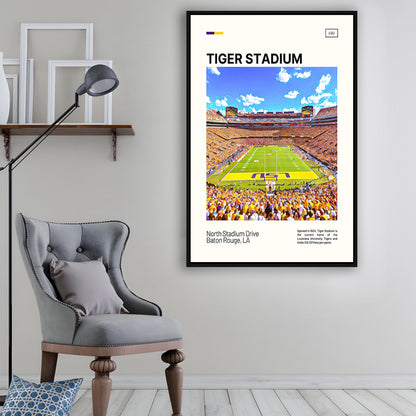 Tiger Stadium Print, LSU Tigers Football Stadium Canvas Art Art, Man Cave Gift, Floating Framed Canvas Print Wall Art