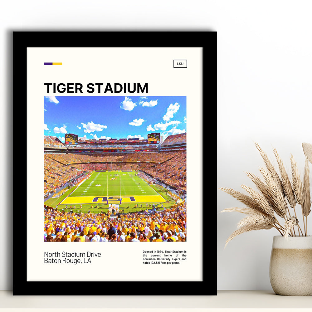 Tiger Stadium Print, LSU Tigers Football Stadium Art Art, Gifts for him, Sport Art, Framed Art Print Wall Decor