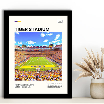 Tiger Stadium Print, LSU Tigers Football Stadium Art Art, Gifts for him, Sport Art, Framed Art Print Wall Decor
