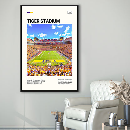 Tiger Stadium Print, LSU Tigers Football Stadium Canvas Art Art, Man Cave Gift, Floating Framed Canvas Print Wall Art
