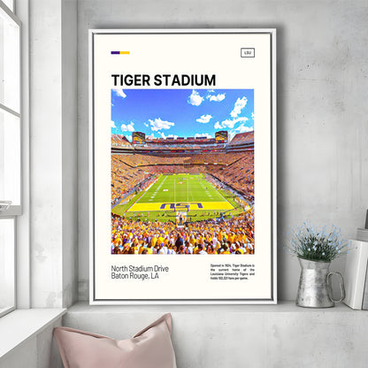 Tiger Stadium Print, LSU Tigers Football Stadium Canvas Art Art, Man Cave Gift, Floating Framed Canvas Print Wall Art