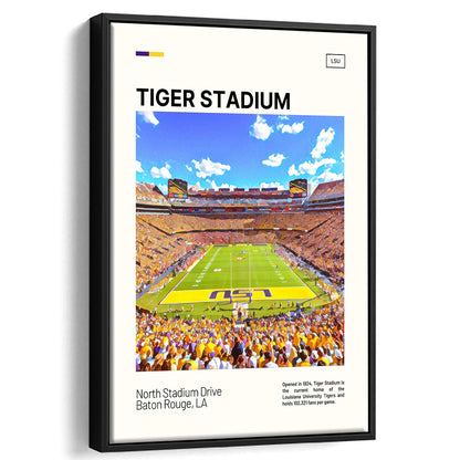 Tiger Stadium Print, LSU Tigers Football Stadium Canvas Art Art, Man Cave Gift, Floating Framed Canvas Print Wall Art