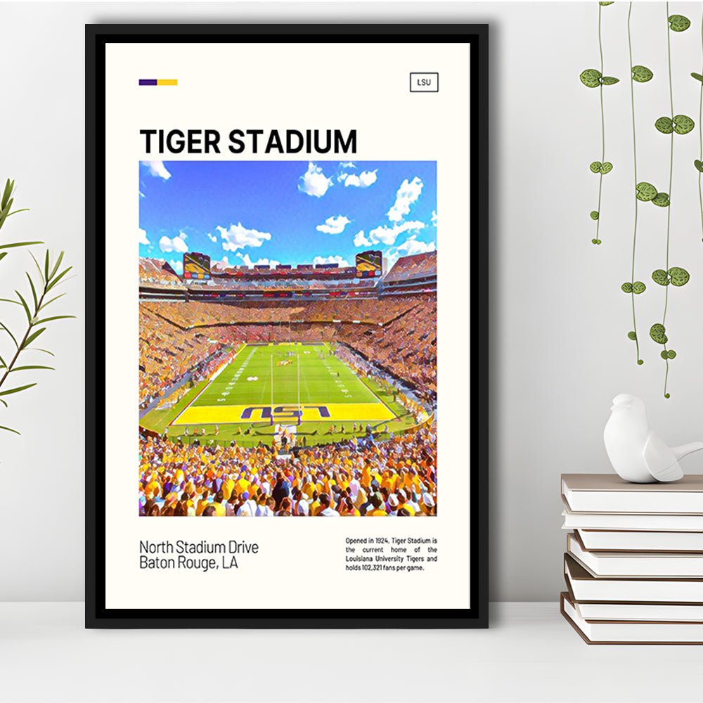 Tiger Stadium Print, LSU Tigers Football Stadium Canvas Art Art, Man Cave Gift, Floating Framed Canvas Print Wall Art