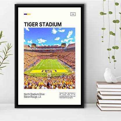 Tiger Stadium Print, LSU Tigers Football Stadium Canvas Art Art, Man Cave Gift, Floating Framed Canvas Print Wall Art