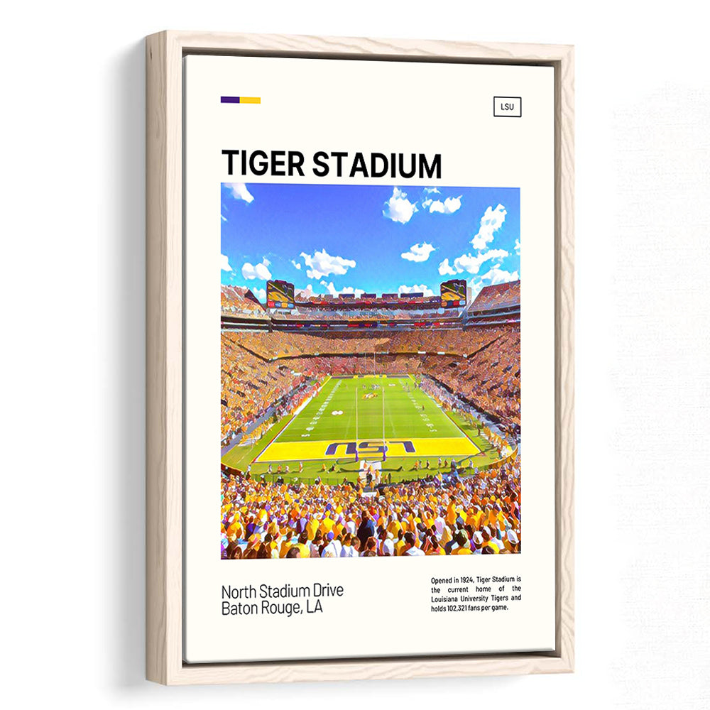 Tiger Stadium Print, LSU Tigers Football Stadium Canvas Art Art, Man Cave Gift, Floating Framed Canvas Print Wall Art