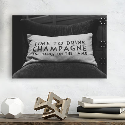 Time To Drink Champagne Canvas Print Wall Art, Black and White Print, Retro Party Funny Alcohol Wall Decor