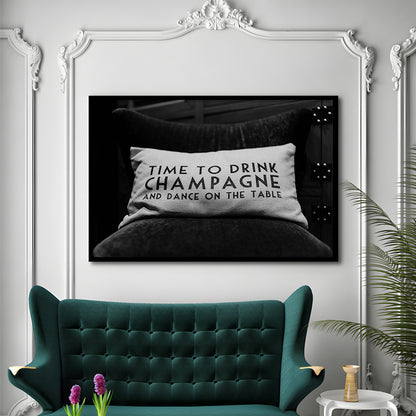 Time To Drink Champagne Framed Art Print Wall Decor, Black and White Print, Retro Party Funny Alcohol Wall Decor