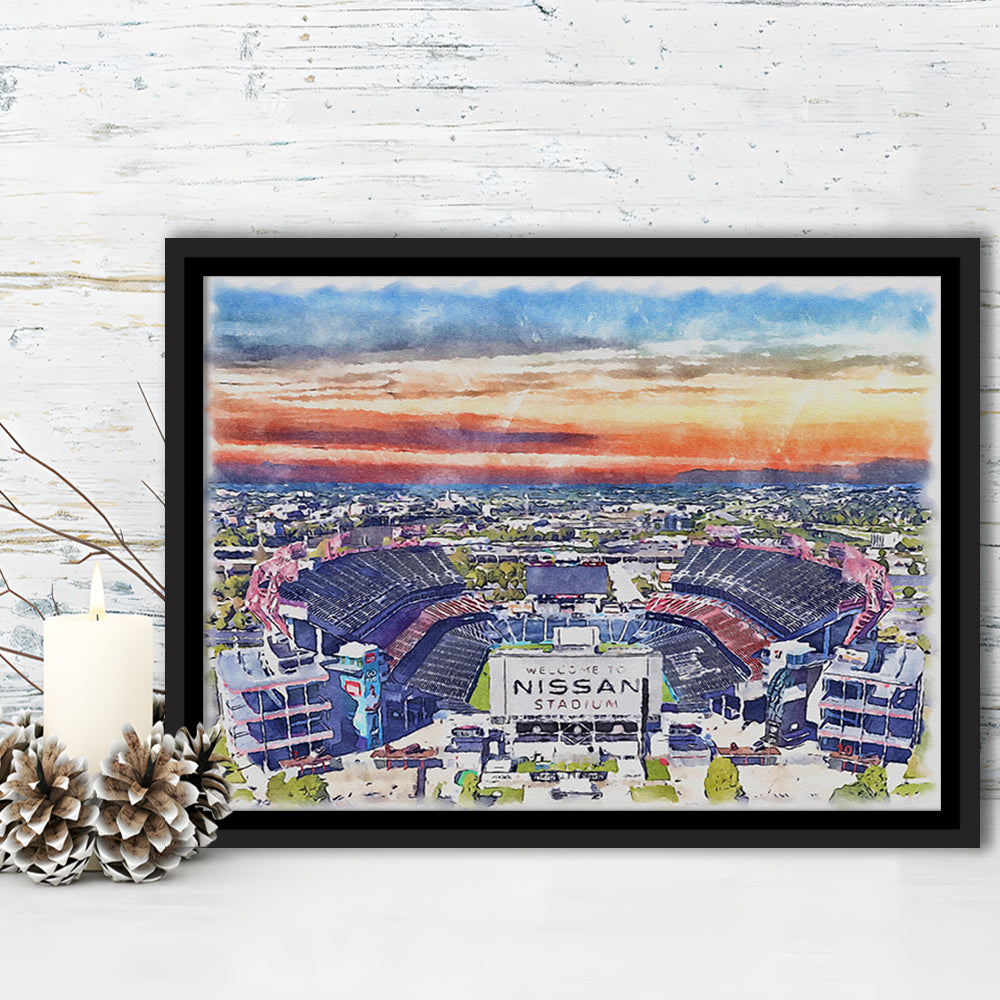 Titans Football Stadium, Nissan Painting Stadium Watercolor, Sport Gift Art, Framed Canvas Print Wall Art