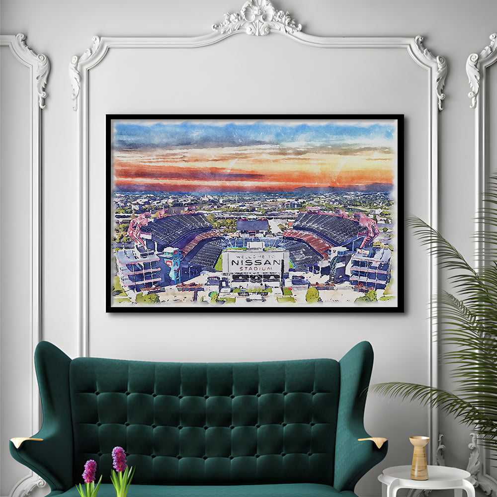 Titans Football Stadium, Nissan Painting Stadium Watercolor, Sport Gift Art, Framed Art Print Wall Decor
