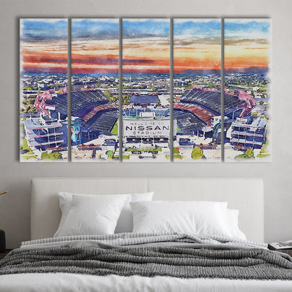 Titans Football Stadium, Nissan Painting Stadium Watercolor, Sport Art, Extra Large Canvas Print Wall Art