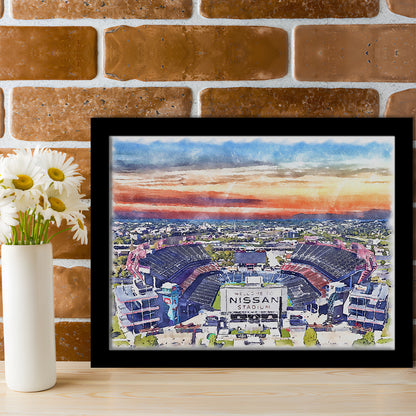 Titans Football Stadium, Nissan Painting Stadium Watercolor, Sport Gift Art, Framed Art Print Wall Decor