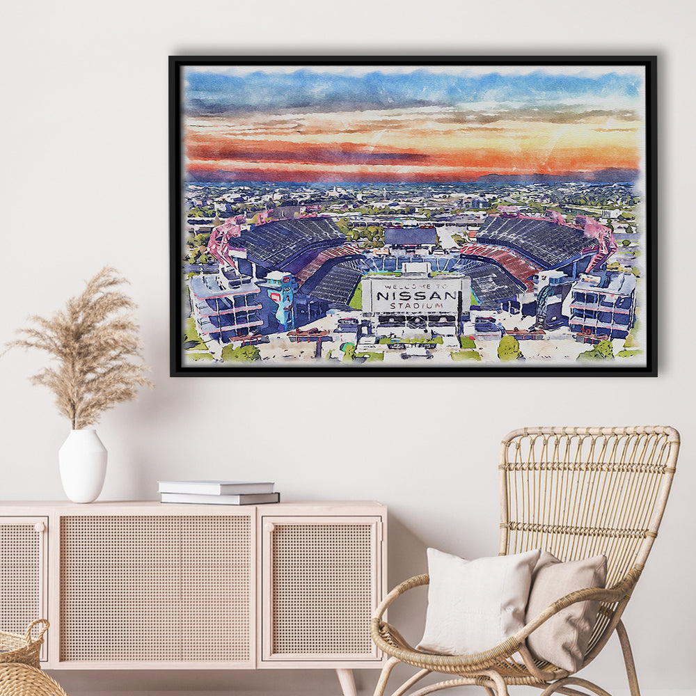 Titans Football Stadium, Nissan Painting Stadium Watercolor, Sport Gift Art, Framed Canvas Print Wall Art