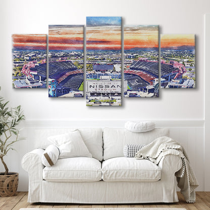 Titans Football Stadium, Nissan Painting Stadium Watercolor, Sport Art, Mixed 5 Panel, Canvas Print Wall Art