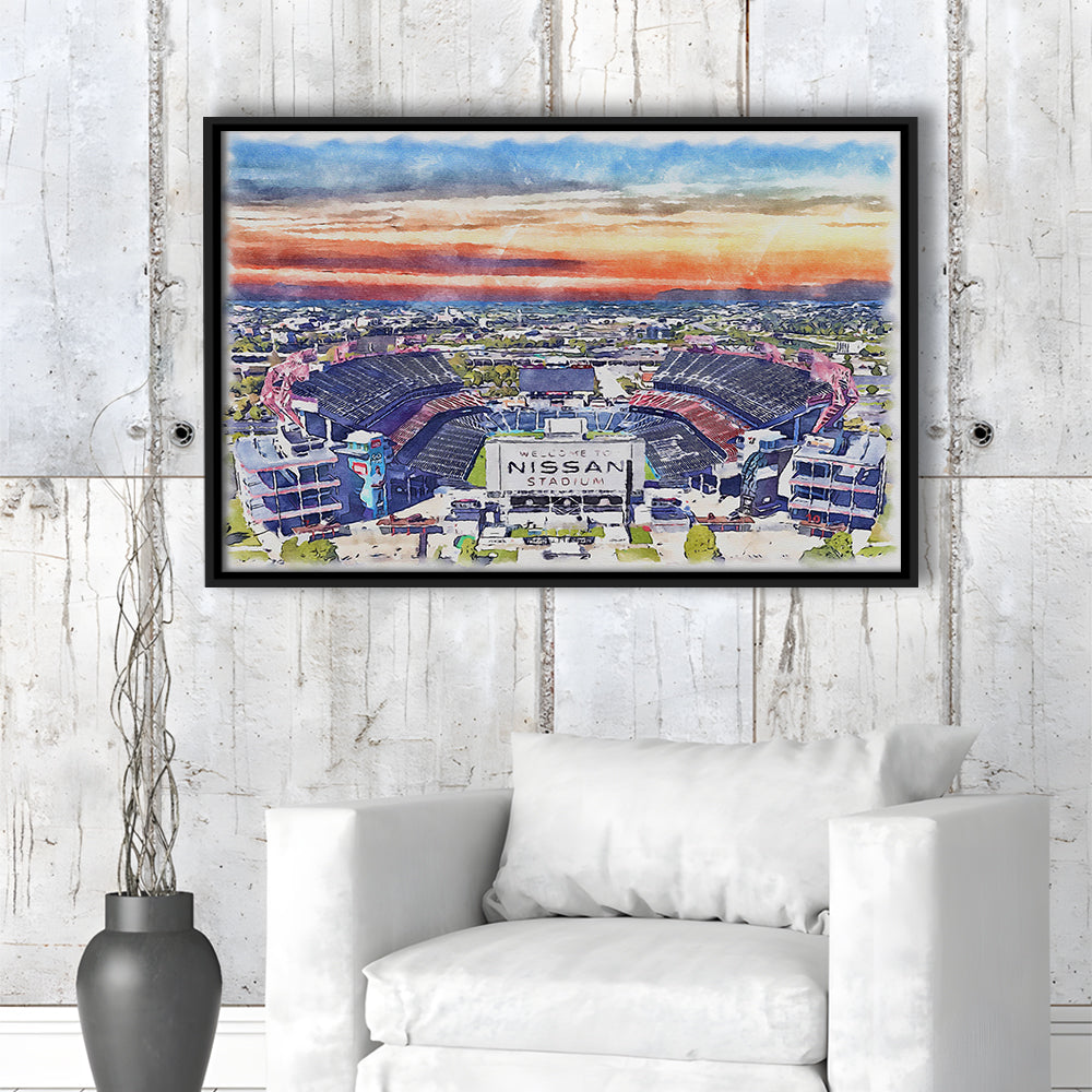 Titans Football Stadium, Nissan Painting Stadium Watercolor, Sport Gift Art, Framed Canvas Print Wall Art