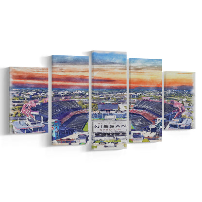 Titans Football Stadium, Nissan Painting Stadium Watercolor, Sport Art, Mixed 5 Panel, Canvas Print Wall Art