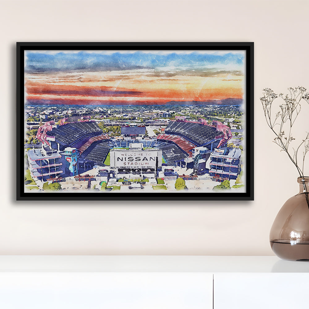Titans Football Stadium, Nissan Painting Stadium Watercolor, Sport Gift Art, Framed Canvas Print Wall Art