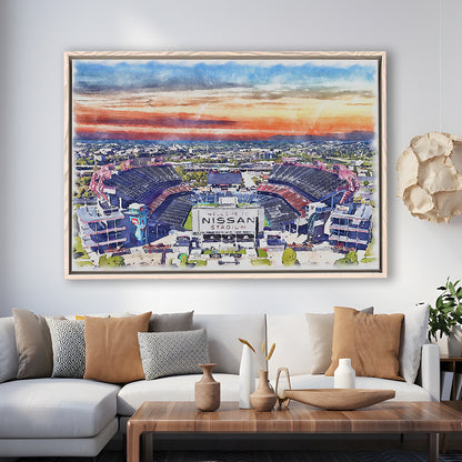 Titans Football Stadium, Nissan Painting Stadium Watercolor, Sport Gift Art, Framed Canvas Print Wall Art
