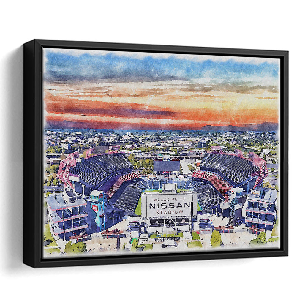 Titans Football Stadium, Nissan Painting Stadium Watercolor, Sport Gift Art, Framed Canvas Print Wall Art