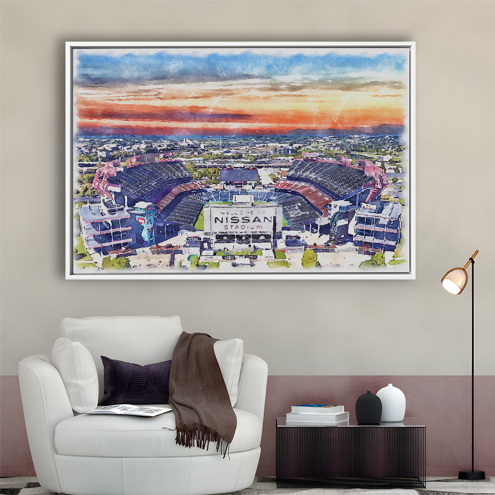 Titans Football Stadium, Nissan Painting Stadium Watercolor, Sport Gift Art, Framed Canvas Print Wall Art