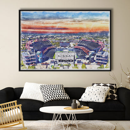 Titans Football Stadium, Nissan Painting Stadium Watercolor, Sport Gift Art, Framed Canvas Print Wall Art