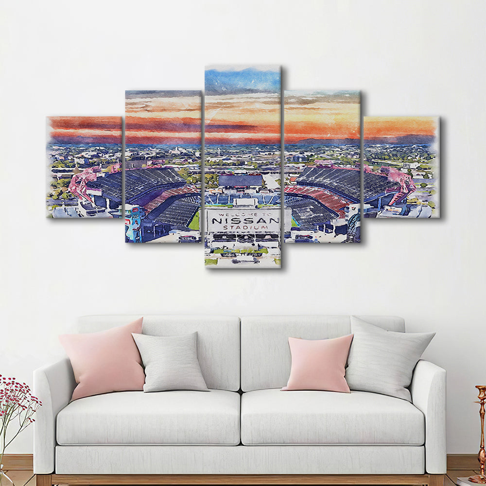 Titans Football Stadium, Nissan Painting Stadium Watercolor, Sport Art, Mixed 5 Panel, Canvas Print Wall Art