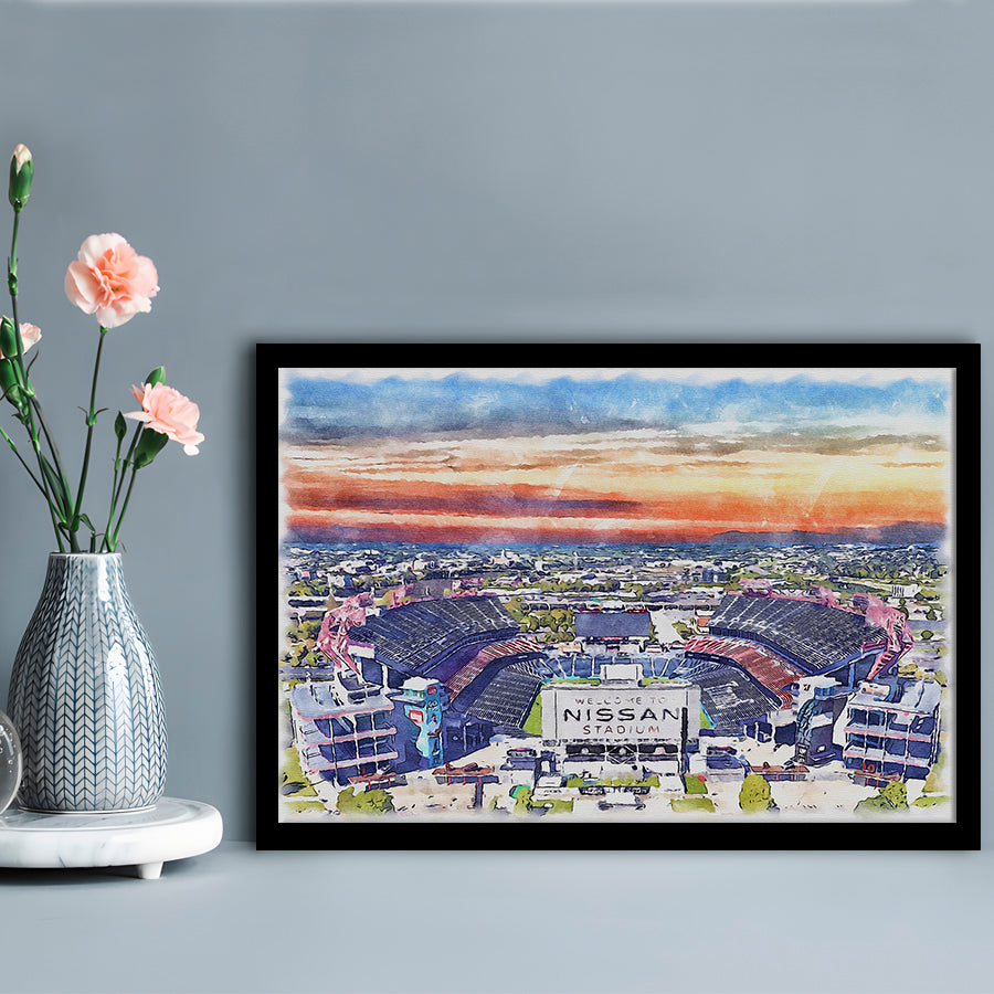 Titans Football Stadium, Nissan Painting Stadium Watercolor, Sport Gift Art, Framed Art Print Wall Decor