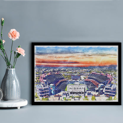 Titans Football Stadium, Nissan Painting Stadium Watercolor, Sport Gift Art, Framed Art Print Wall Decor