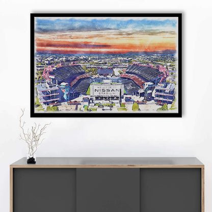 Titans Football Stadium, Nissan Painting Stadium Watercolor, Sport Gift Art, Framed Art Print Wall Decor