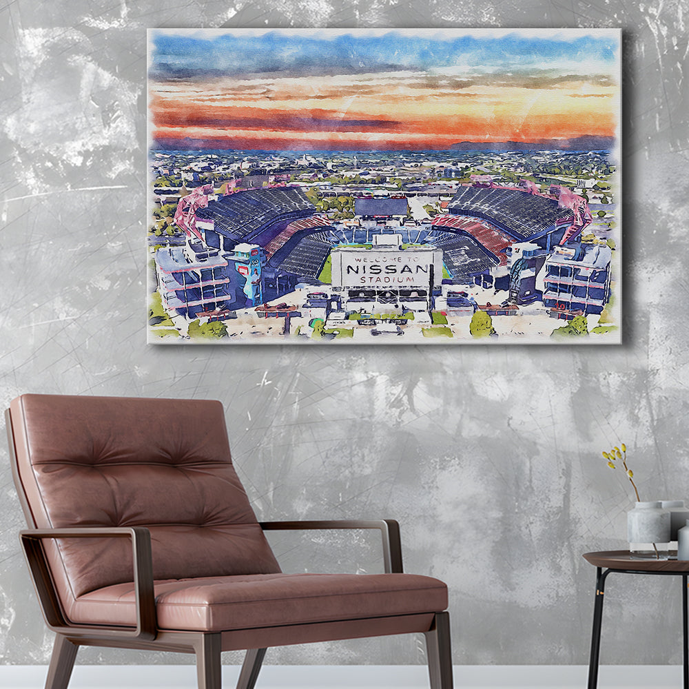 Titans Football Stadium, Nissan Painting Stadium Watercolor, Sport Art, Gifts for him, Canvas Print Wall Art