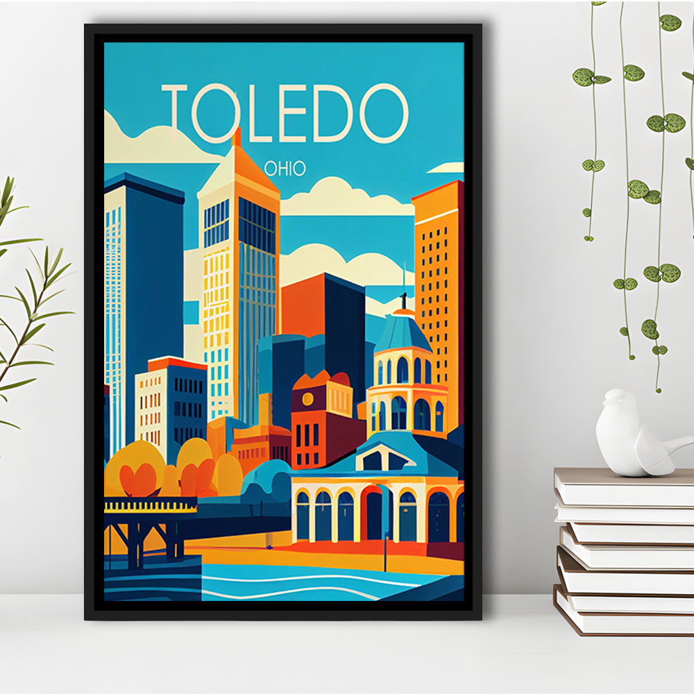 Toledo Ohio Retro Art Print, Toledo City Wall Art, Floating Framed Canvas Print, Framed Picture, Painting Canvas