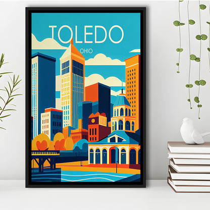 Toledo Ohio Retro Art Print, Toledo City Wall Art, Floating Framed Canvas Print, Framed Picture, Painting Canvas