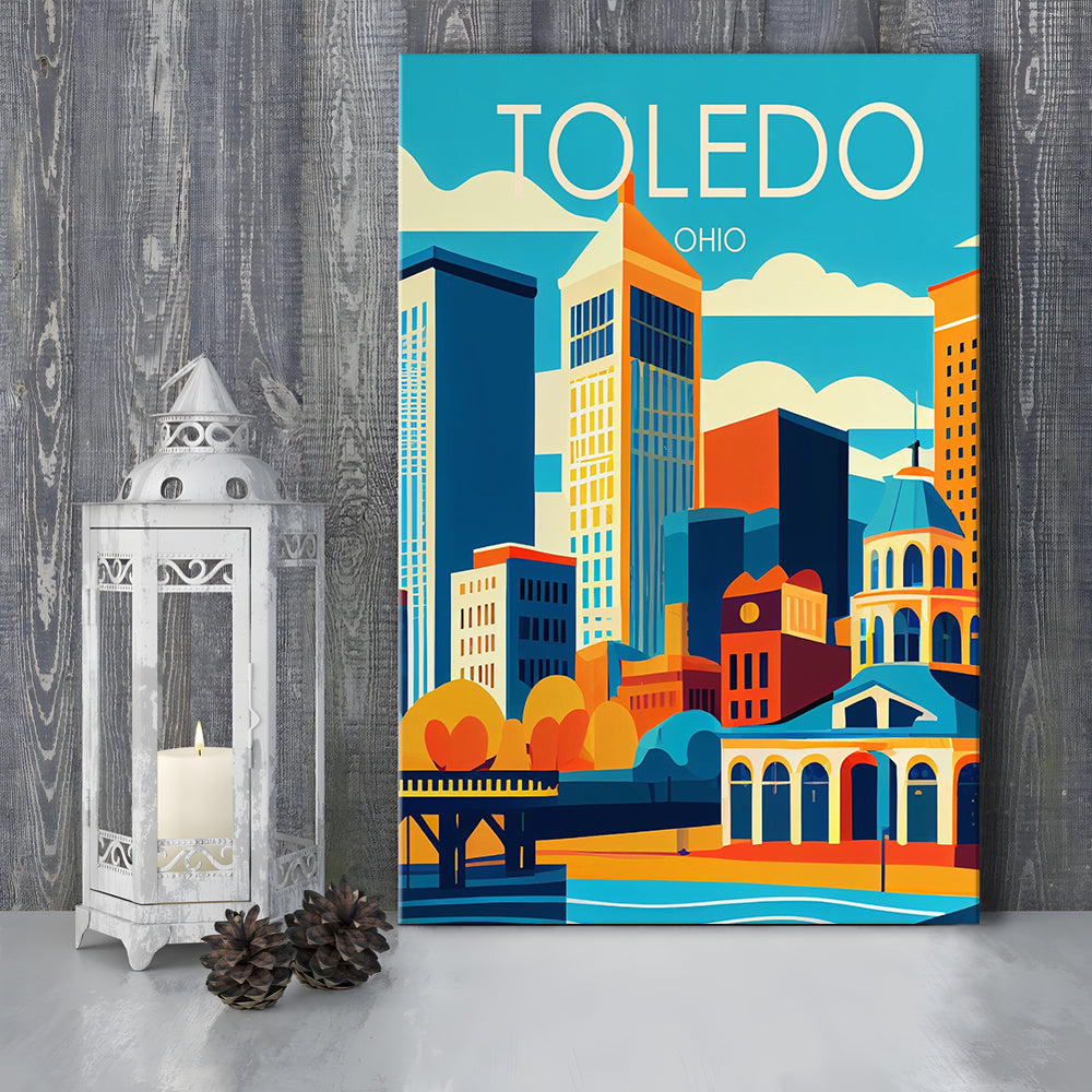Toledo Ohio Retro Art Print, Toledo City Wall Art, Canvas Print, Painting Canvas, Living Room Decor