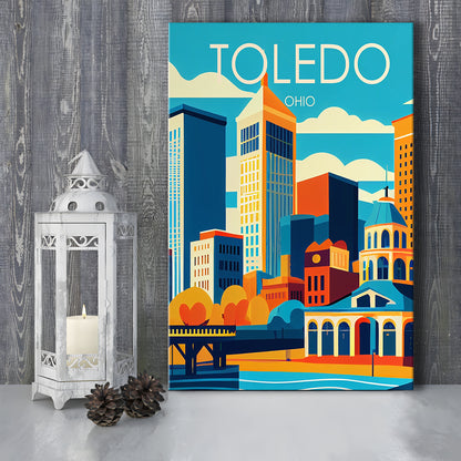 Toledo Ohio Retro Art Print, Toledo City Wall Art, Canvas Print, Painting Canvas, Living Room Decor