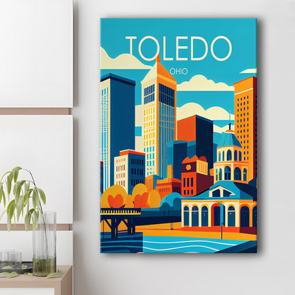 Toledo Ohio Retro Art Print, Toledo City Wall Art, Canvas Print, Painting Canvas, Living Room Decor