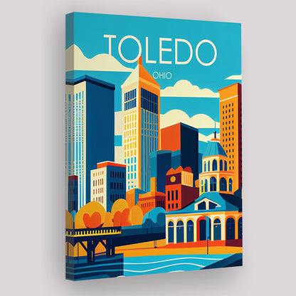 Toledo Ohio Retro Art Print, Toledo City Wall Art, Canvas Print, Painting Canvas, Living Room Decor