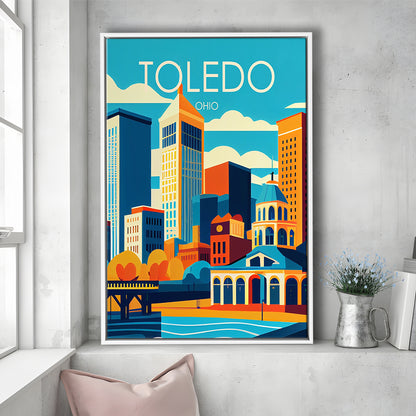 Toledo Ohio Retro Art Print, Toledo City Wall Art, Floating Framed Canvas Print, Framed Picture, Painting Canvas