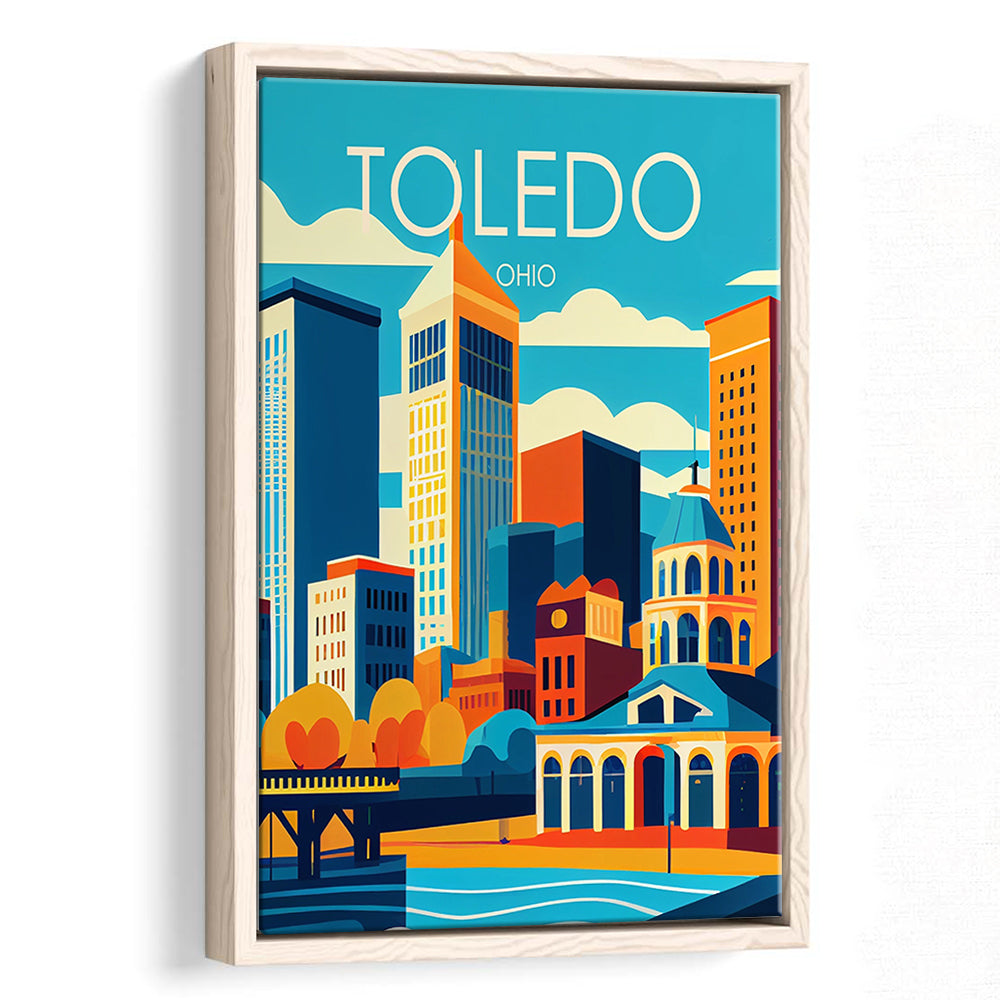 Toledo Ohio Retro Art Print, Toledo City Wall Art, Floating Framed Canvas Print, Framed Picture, Painting Canvas