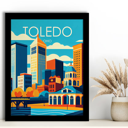 Toledo Ohio Retro Art Print, Toledo City Wall Art, Framed Art Print, Picture Framed, Painting Art