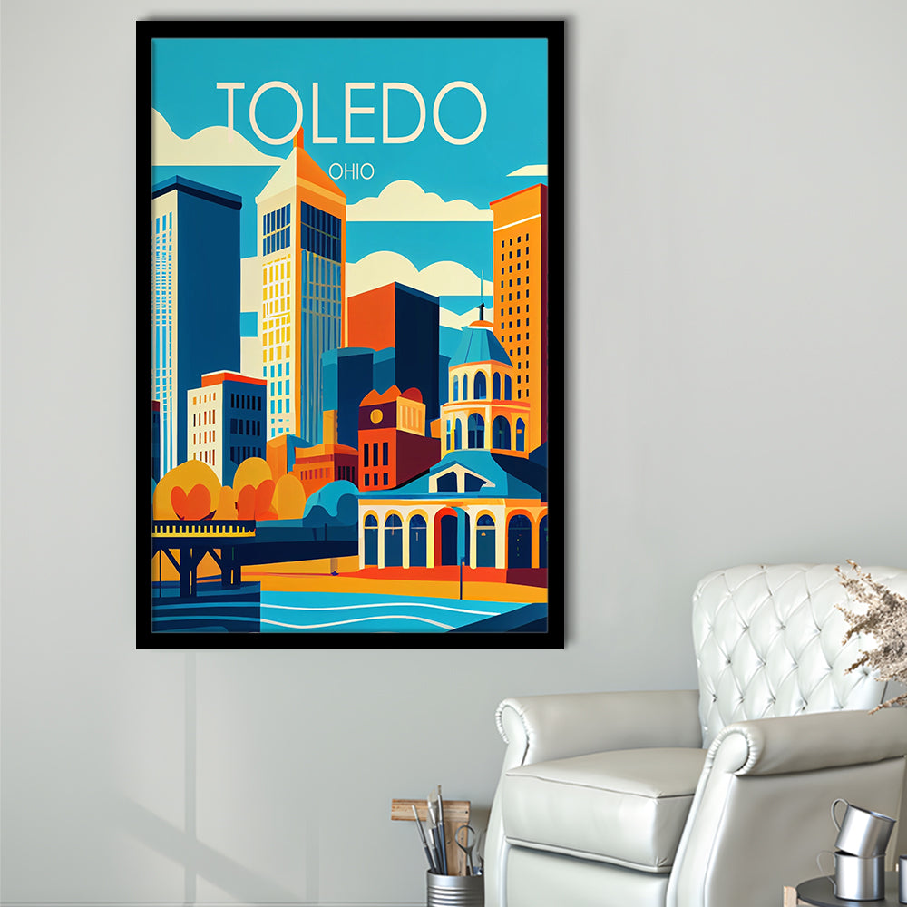 Toledo Ohio Retro Art Print, Toledo City Wall Art, Framed Art Print, Picture Framed, Painting Art