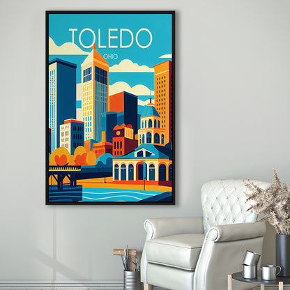 Toledo Ohio Retro Art Print, Toledo City Wall Art, Floating Framed Canvas Print, Framed Picture, Painting Canvas