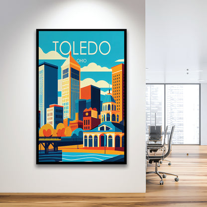 Toledo Ohio Retro Art Print, Toledo City Wall Art, Framed Art Print, Picture Framed, Painting Art