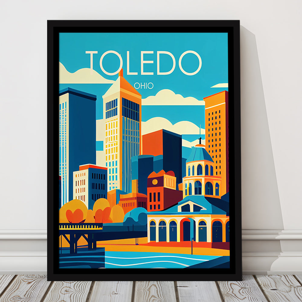 Toledo Ohio Retro Art Print, Toledo City Wall Art, Floating Framed Canvas Print, Framed Picture, Painting Canvas